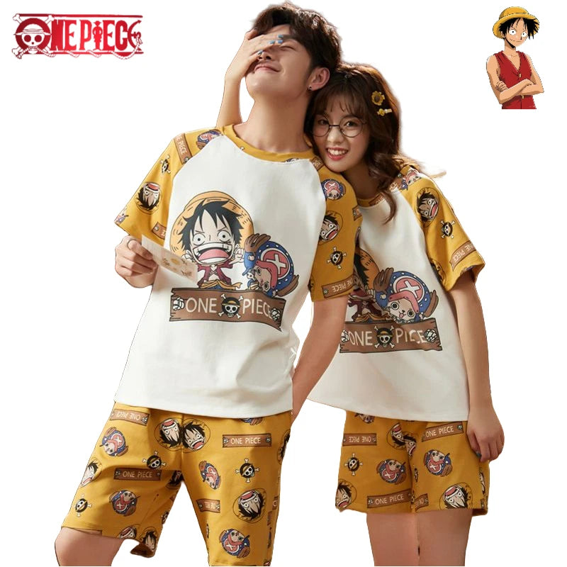 Pyjama Enfant One Piece - T-shirt & Short Motif Luffy et Chopper (Jaune)