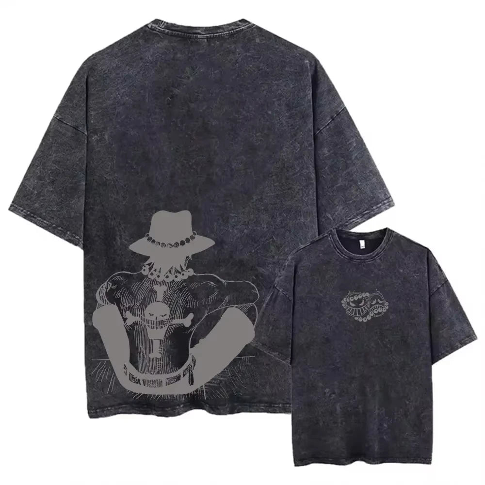 Camiseta vintage de One Piece - Retrato de silueta de Ace (estética oscura)