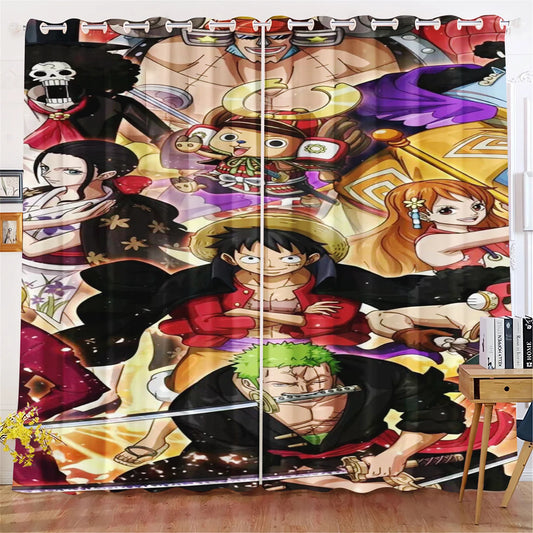 Rideau One Piece - Scène de Groupe Luffy et ses Amis (Couleurs Pastel)
