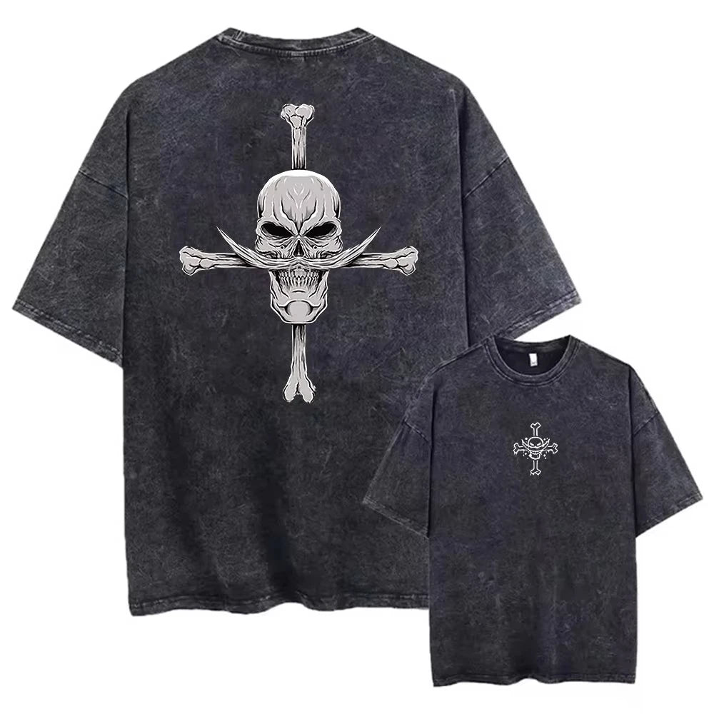 Camiseta vintage de One Piece - Calavera Jolly Roger y huesos cruzados (efecto desgastado)