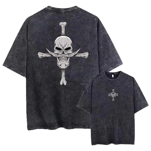 Camiseta vintage de One Piece - Calavera Jolly Roger y huesos cruzados (efecto desgastado)
