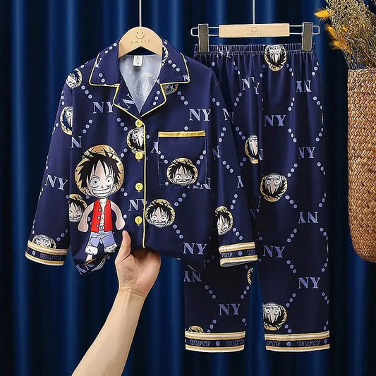 Pyjama One Piece Manches Longues - Motif "NY" & Luffy (Bleu Marine)