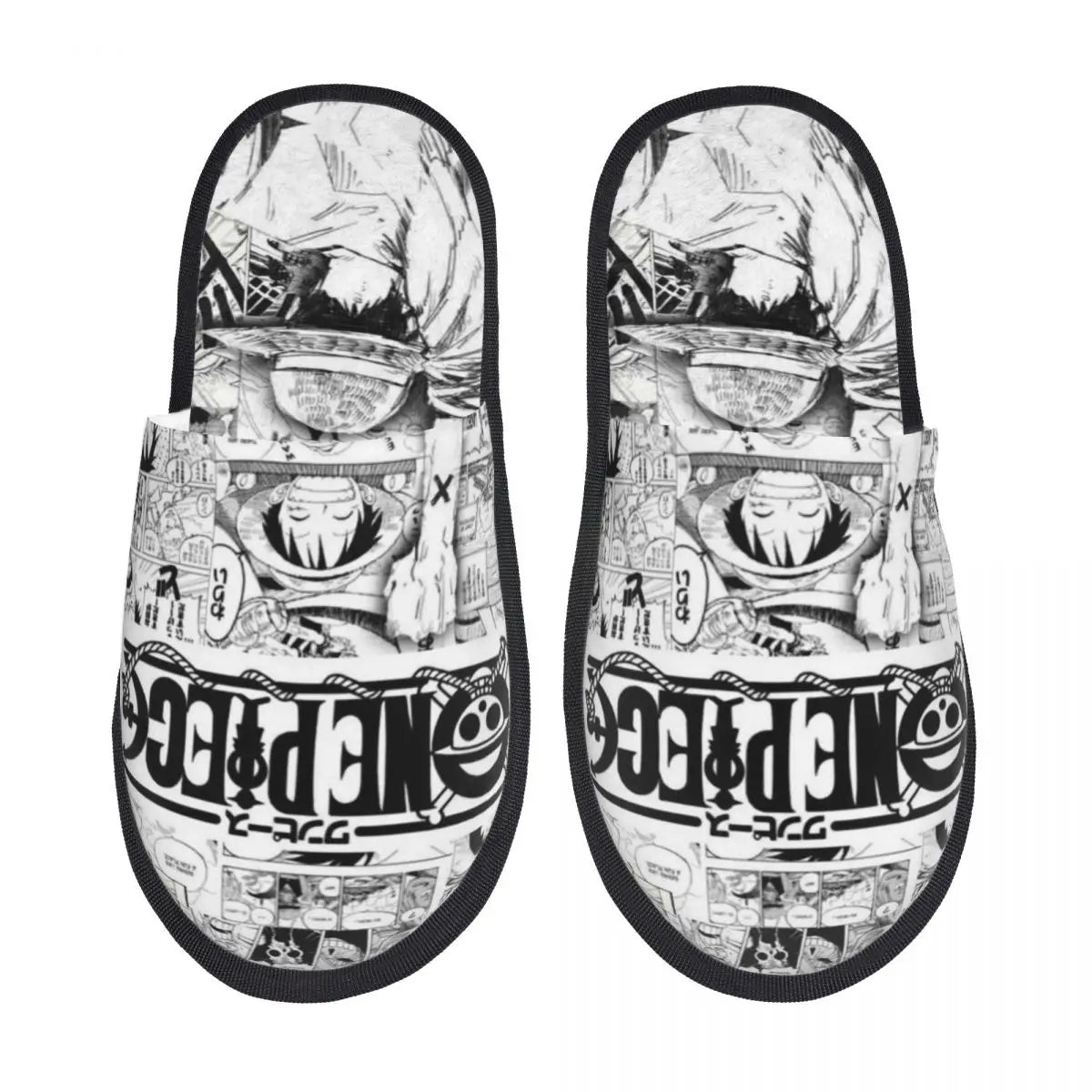 Pantuflas de una pieza con diseño de retrato en blanco y negro
