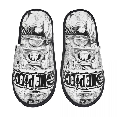 Pantuflas de una pieza con diseño de retrato en blanco y negro