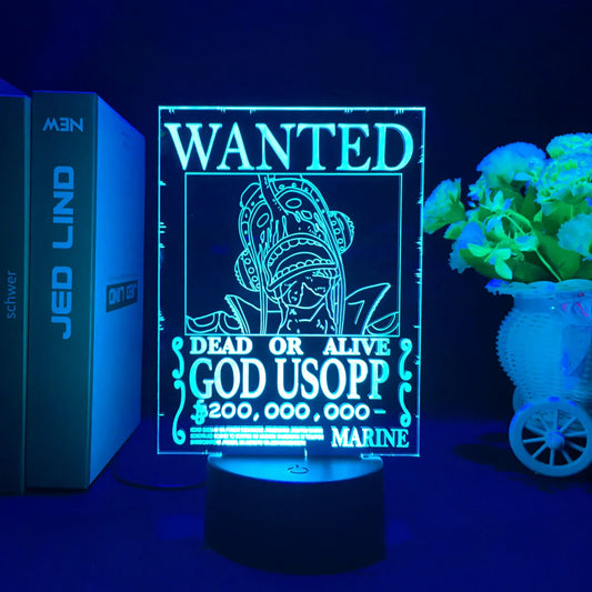 Lampe LED One Piece - Poster Wanted "God" Usopp (Bleu)