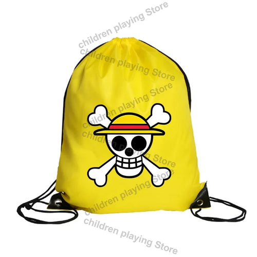 Borsa con coulisse in un unico pezzo – Cappello di paglia giallo con emblema pirata