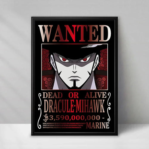 Poster One Piece Wanted - Dracule Mihawk (Bianco e Nero)