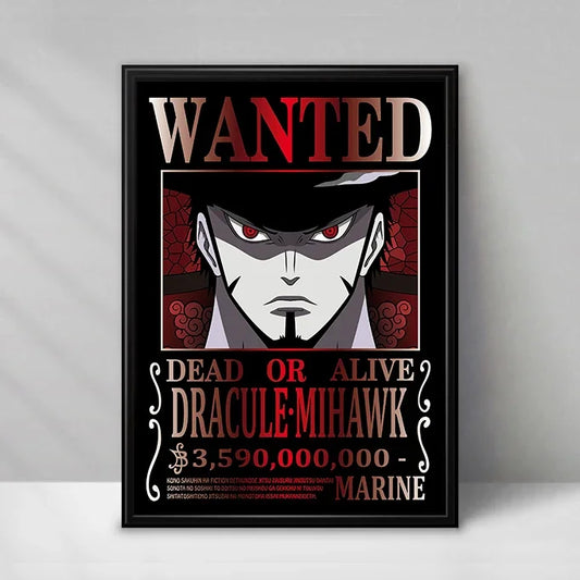 Poster One Piece Wanted - Dracule Mihawk (Noir & Blanc)