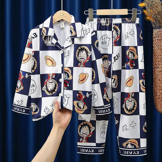 Ensemble Pyjama One Piece - Motif Damier et Portraits Luffy (Style Classique)