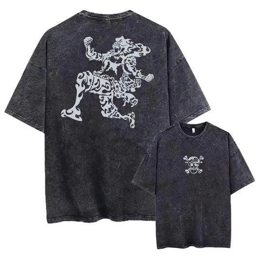 Camiseta vintage de One Piece - Gear 5 - Dios del Sol Nika "Liberación" (Gris Descolorido)
