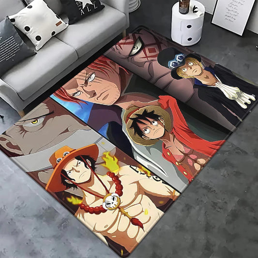 Tapis One Piece - Collage de Visages de l'Équipage (Style Manga)