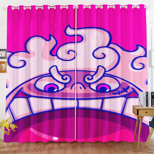 Rideau One Piece - Motif Nuages Mauves et Fruit du Démon (Design Abstrait)