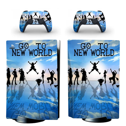Stickers PS5 One Piece - Silhouettes "Go To New World" (Bleu)