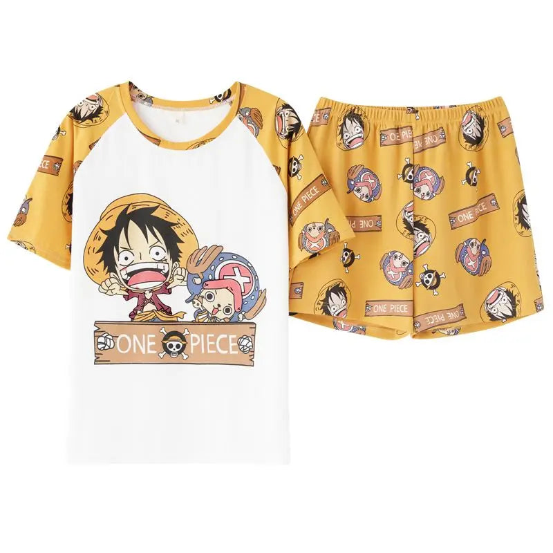 Pyjama Enfant One Piece - T-shirt & Short Motif Luffy et Chopper (Jaune)