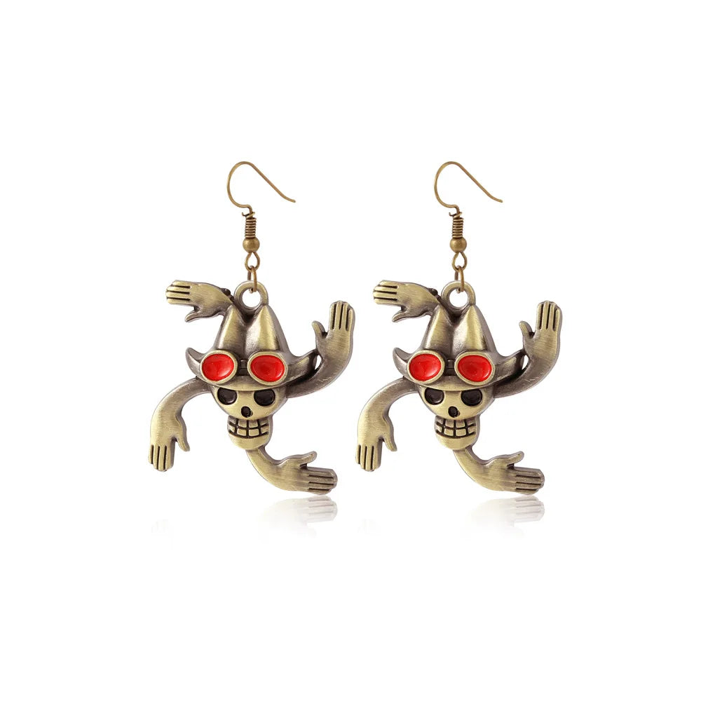 Orecchini One Piece - Teschio e cappello di paglia antico