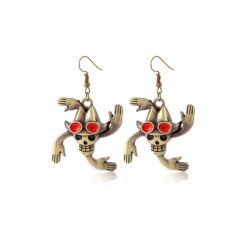 Orecchini One Piece - Teschio e cappello di paglia antico