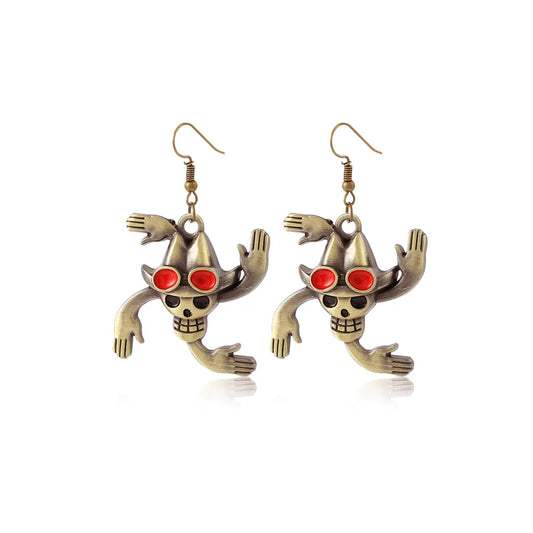 Orecchini One Piece - Teschio e cappello di paglia antico