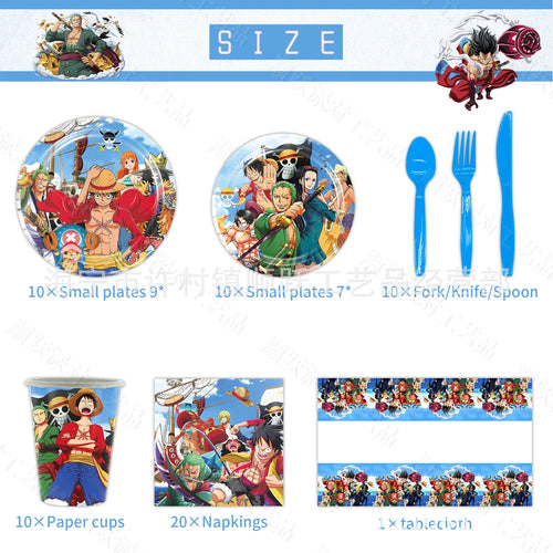 Pack completo de cumpleaños de One Piece: platos, vasos y cubiertos