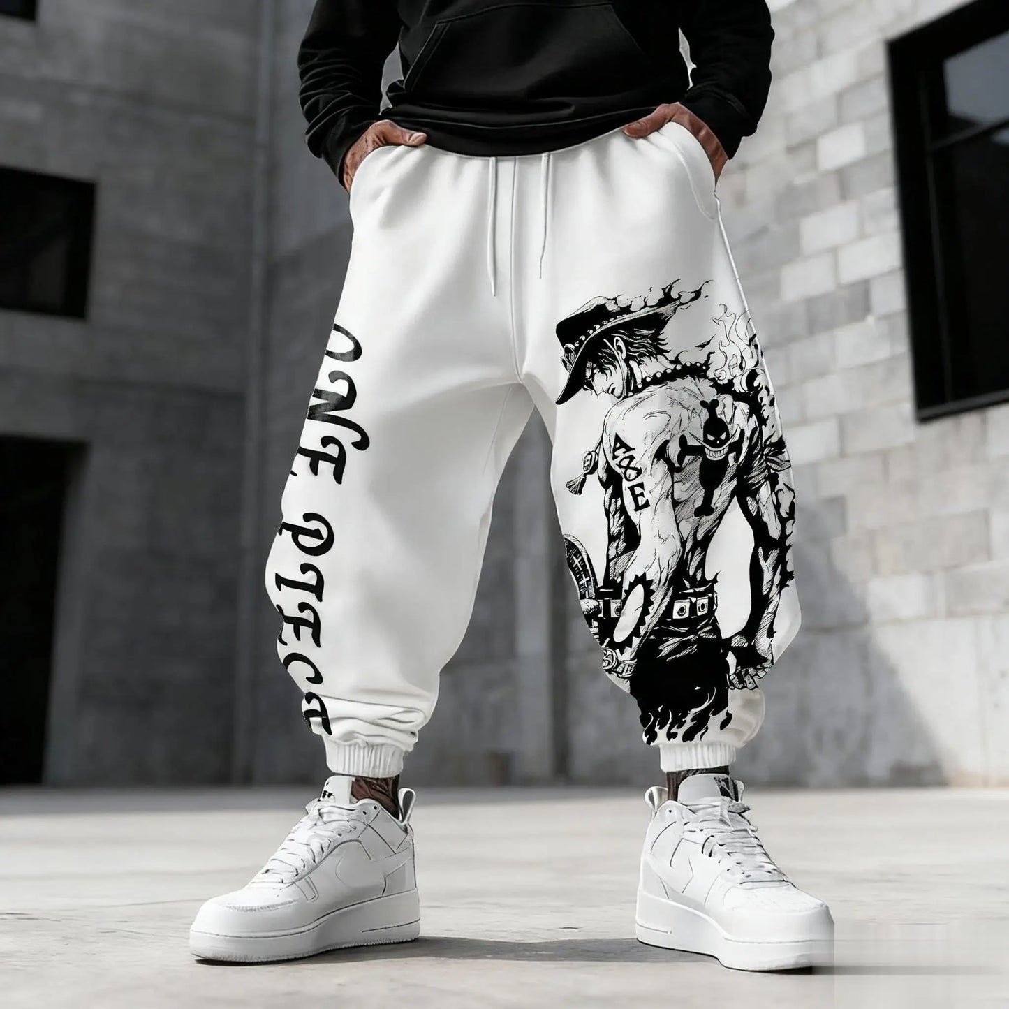 Pantaloni da jogging One Piece - Design manga completo Nero e bianco (grigio/bianco)