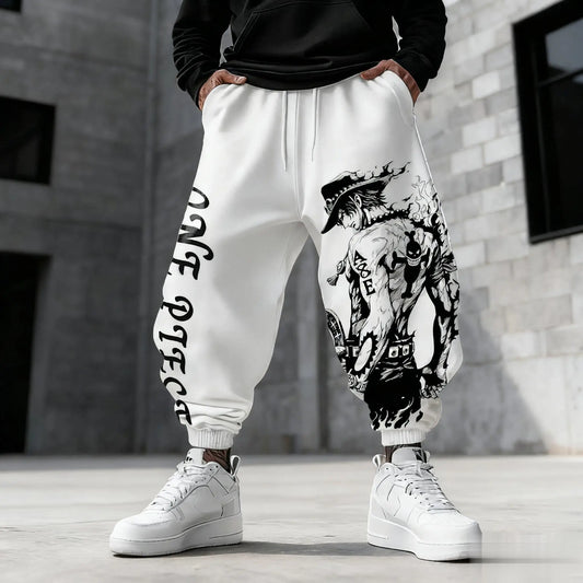 Pantalones deportivos de One Piece - Diseño manga completo en blanco y negro (gris/blanco)